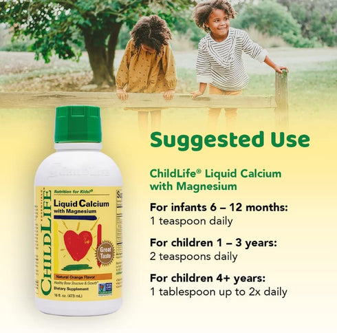 ChildLife Essentials Liquid Calcium Magnesium Supplement, 16 Fl Oz Bottle - Supports Healthy Bone Growth, Vitamin D3 &