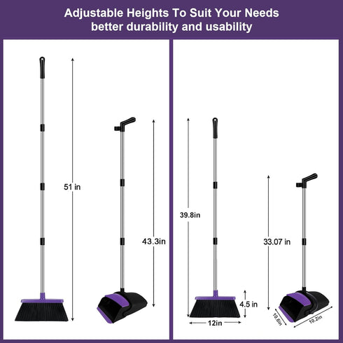 Set, 51" Set Set Broom with Dustpan Combo Household Dustpans and Broom, Standing Dust Pan for Home, Purple Cleaning