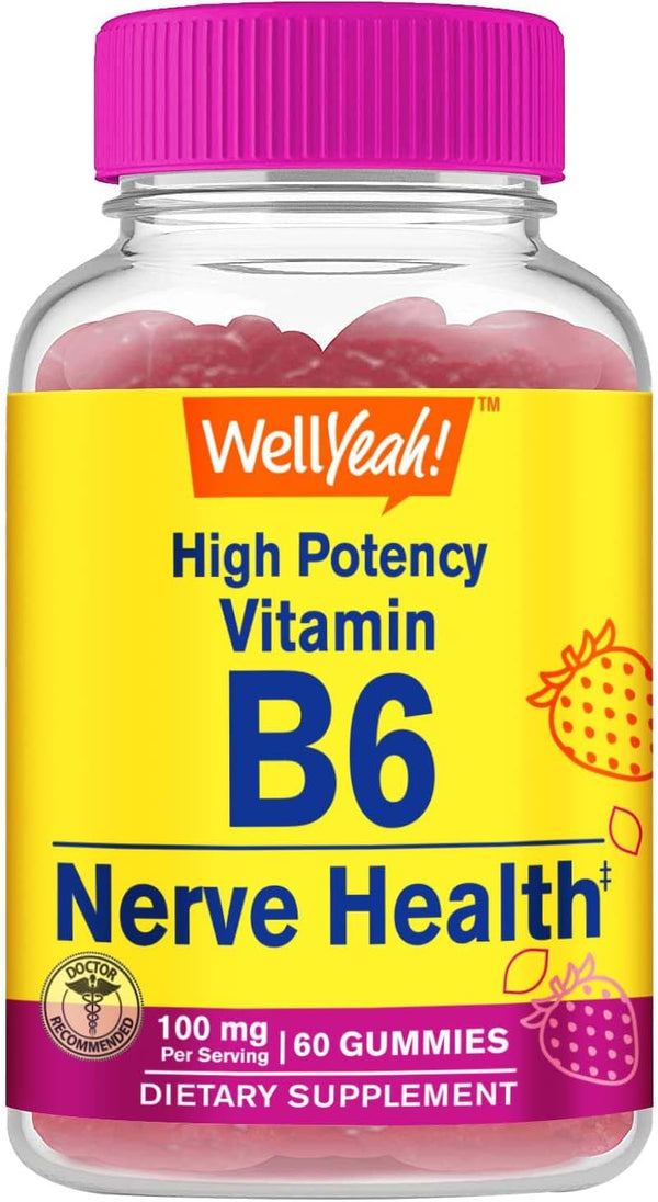 High Potency Vitamin B6 Gummies - 60 Count - Promotes Nerve Health, Cognitive Function, Immune Support, Vegan