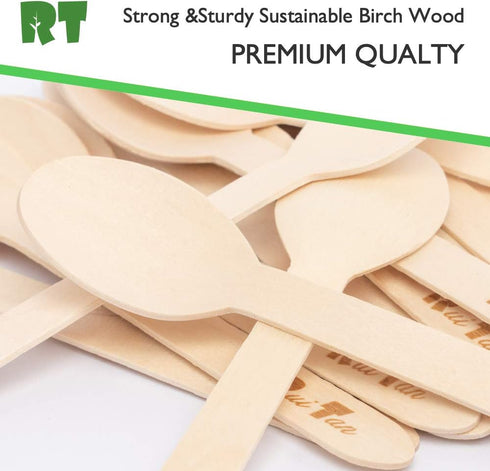 RT Disposable Wooden Tableware, 200 Pieces Natural Wooden Ice Cream Spoons, 4.3 Inches