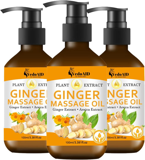 VedoAID Ginger Massage Oil for Lymphatic Drainage, Sore Muscle Relief, and Massage Therapy,