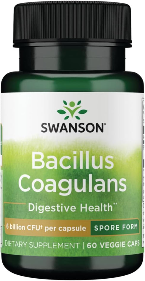 Swanson Bacillus Coagulans, 60 Veggie Capsules, 6 Billion CFU, Natural Probiotic Supplement for Digestive Health