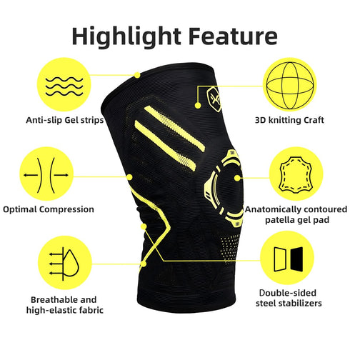 MOKRGYM Knee Brace for Men&Women Anti-Slip Knee Support with Silicone Pad&Dual Side Stabilizers Breathable Compression