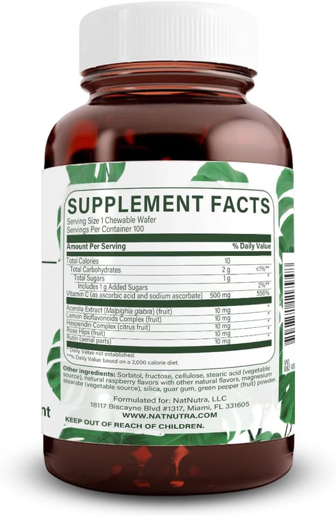 Natural Nutra Vitamin C Supplement, Immune Booster for Kids and Adults, 500 mg, 100 Vegan Wafers
