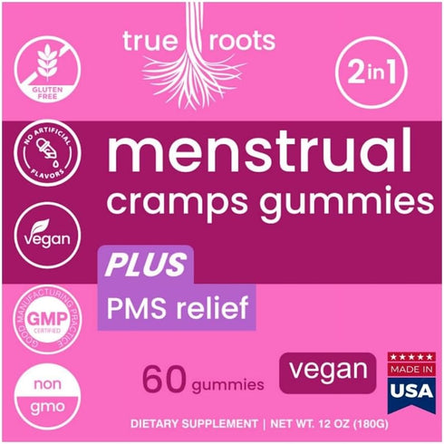 Menstrual Cramp Period Gummies True Roots | PMS Support Supplement for Women