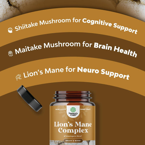 Advanced Lion's Mane Mushroom Supplement - 5X Fruiting Body Complex with Chaga, Maitake, Shiitake, Reishi (120 Caps)
