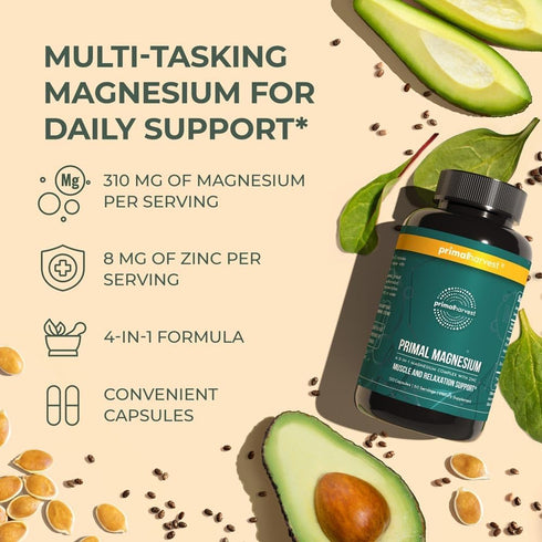 Primal Harvest Magnesium Supplement Complex 310mg with Glycinate, Citrate, Malate, and Zinc, 120 Capsules