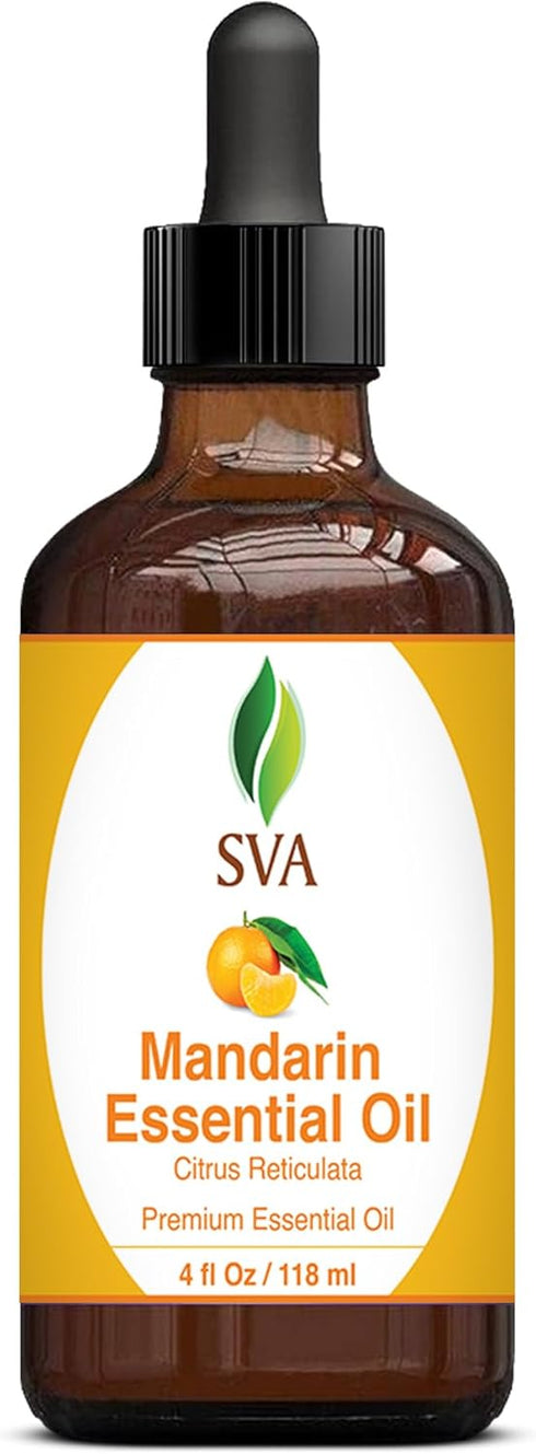 SVA Premium Mandarin Essential Oil 4oz (118ml) with Dropper for Diffuser, Aromatherapy, Hair Care & Skin Care