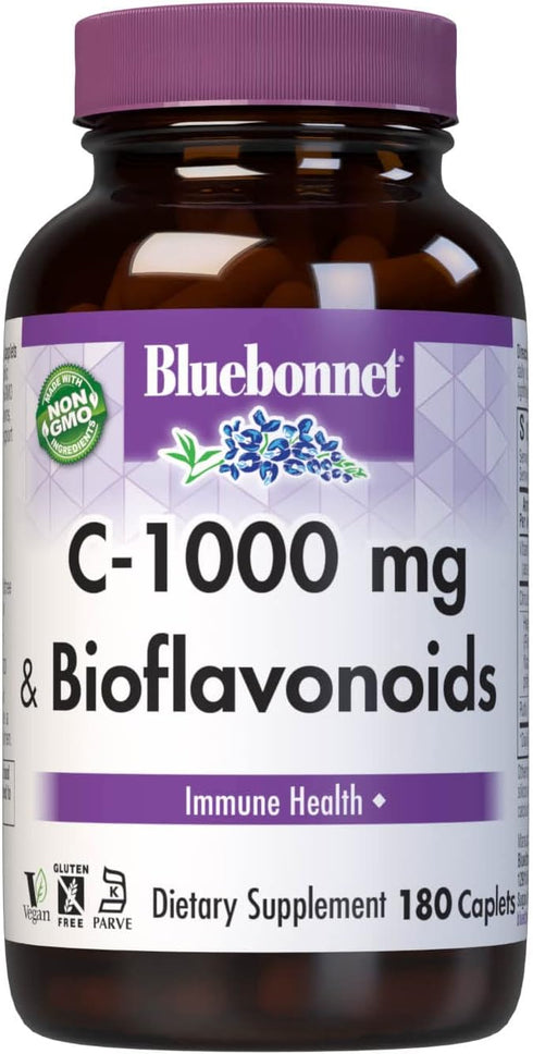 Bluebonnet Nutrition C-1000 mg Plus Bioflavonoids Caplets, Vitamin C 1000 mg, 180 Count for Immune Health