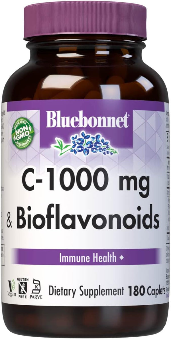 Bluebonnet Nutrition C-1000 mg Plus Bioflavonoids Caplets, Vitamin C 1000 mg, 180 Count for Immune Health
