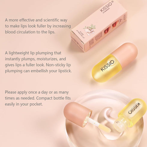 KISSIO Natural Lip Plumper, 5.5ml Plumping Gloss for Fuller Lips, Hydrating & Reducing Fine Lines, Beautiful Finish