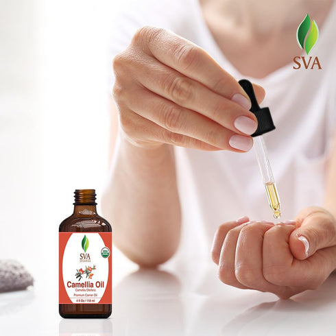 SVA Organic Camellia Seed Oil - 4 Fl Oz, 100% Natural Cold Pressed for Face, Skin Care, Hair Care & Body Massage