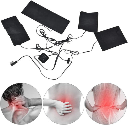 USB Electric Heated Cloth, 4 in 1 Jacket Heating Pad Kit 3 Gear Adjustable Temperature Warmer Tool Portable Foldable Pads for Pain Relief Outdoor Winter Camping