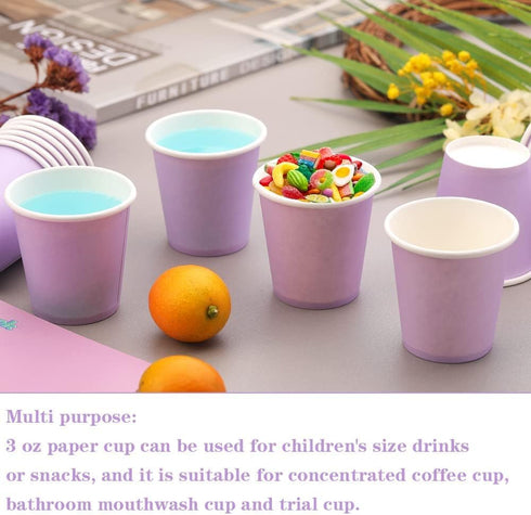 3 oz Small Disposable Mouthwash Cups, 100 Packs Bathroom Paper Cups, Espresso Paper Cups, Purple for Home Rvs Campers