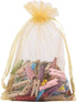 HRX 100pcs Gold Organza Gift Bags, 4 x 6 inch Candy Mesh Drawstring Favor Pouches for Wedding Christmas Party