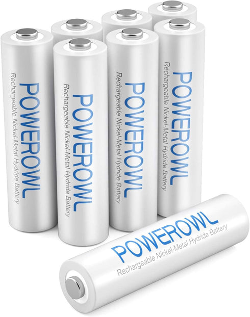 POWEROWL AAA Rechargeable Batteries, 1000mAh High Capacity 1.2V NiMH, Low Self Discharge, 8 Pack