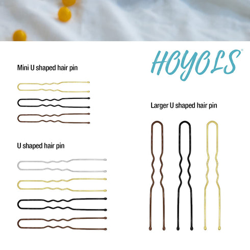 Hoyols U Shaped Hair Pins, Metal Curved Bun Clips for Women, Decorative Hair Accessories with Case, 100 Count