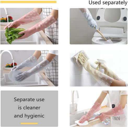 Dishwashing Cleaning Gloves 3 Pairs Reusable Rubber Non-Slip Laundry Kitchen Gardening
