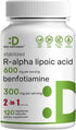 DEAL SUPPLEMENT R Alpha Lipoic Acid 600mg & Benfotiamine 300mg, 120 Veggie Capsules - Antioxidant Energy Support