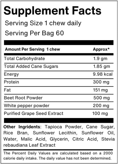 GoodBeets Soft Chews, Grape Seed Extract & Non-GMO Beet Powder for Circulation, Blood Pressure & Energy - 60 Count