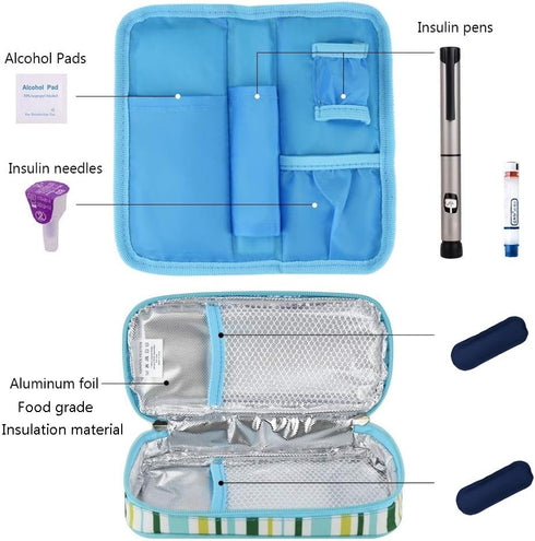Goldwheat Diabetic Medication Organizer, Insulin Cooler Travel Case with 2 Ice Packs, Waterproof Light Blue