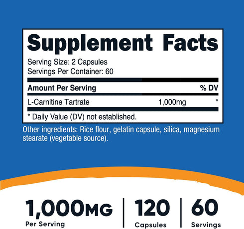 Nutricost L-Carnitine Tartrate, 1000mg, 120 Capsules, 500mg Per Capsule (60 Servings)