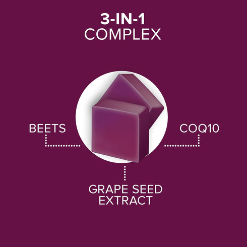 Qunol Beets Chews for Blood Pressure Support, 3 in 1 Beets + CoQ10 + Grape Seed Extract, Supports Healthy Blood Circulation & Heart Healthy Energy, 90 Chews