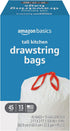 Amazon Basics Tall Kitchen Drawstring Trash Bags, 13 Gallon, 45 Count, Pack of 1