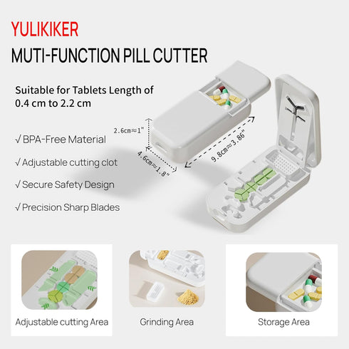 YULIKIKER 1/4 3 1 Pill Cutter with Centering Device Safety Blades for Small and Large Tablets, in Version Works