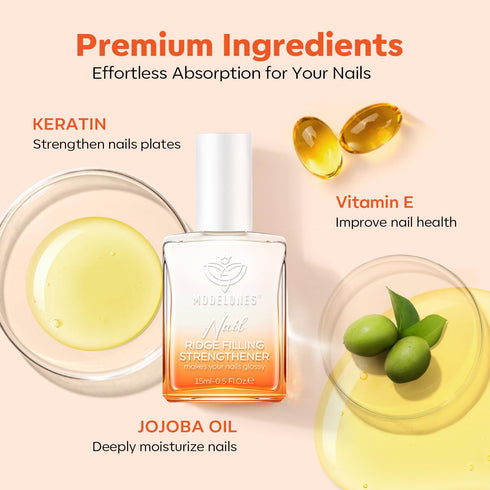 modelones 15ml 8-in-One Nail Ridge Filler Strengthener Base Coat, Pure Bliss Nail Polish Repair Treatment