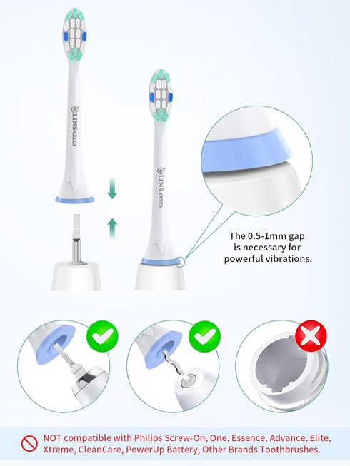 Replacement Brush Heads for Philips Sonicare Toothbrush Handles - Pack of 4
