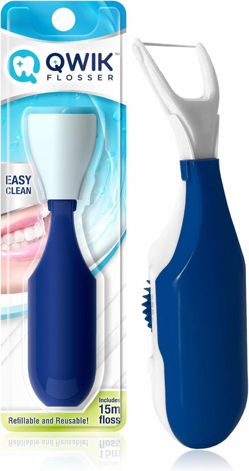 QWIK Dental Flosser | Click-to-Use, Reusable & Refillable | Pre-Loaded Floss with