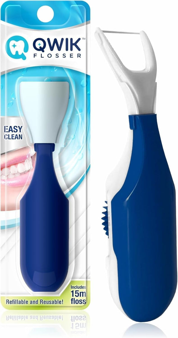 QWIK Dental Flosser | Click-to-Use, Reusable & Refillable | Pre-Loaded Floss with