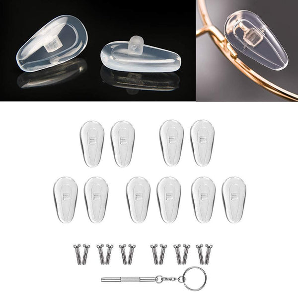 Eyeglass Nose Pads Screw-in Repair Kit, Anti-Slip Soft Silicone Air Chamber Bag with Screws and Screwdriver for Glasses