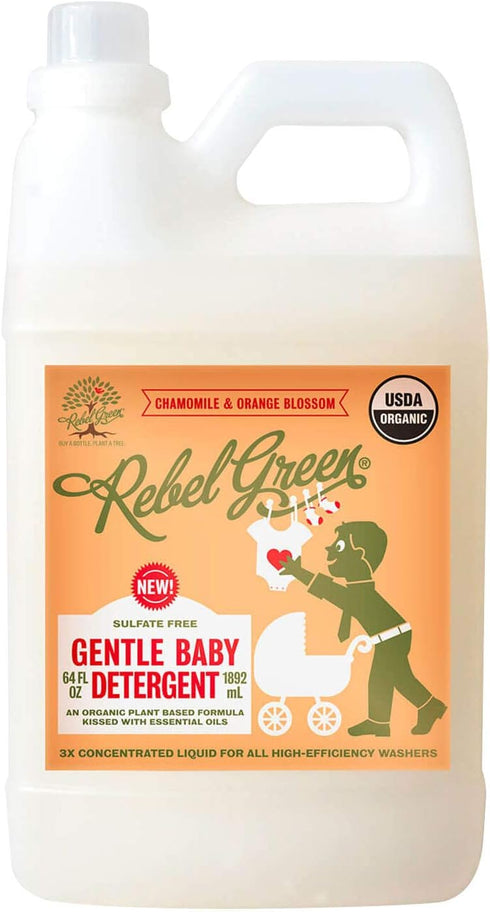 Rebel Green Natural Baby Laundry Detergent, Certified Organic and Hypoallergenic Liquid Soap for Infants - 64 Loads