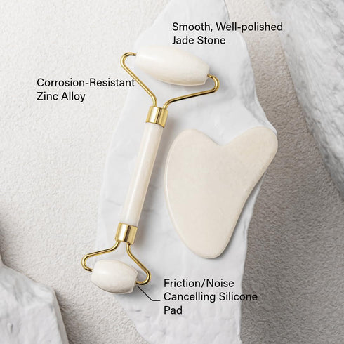 Gua Sha Facial Tools & Jade Roller for Face, Eye & Neck Skin Care, 100% Natural Jade Stone Massage Tool Kit