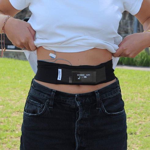 Insulin Pump Holder Waist Belt for Kids, Breathable Soft Fabric with Mesh for Easy Viewing, Black.