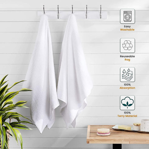White Terry Rags: 2lb Bulk 12x12 Inches 100% Cotton Cleaning Solution for Body Shops and Home