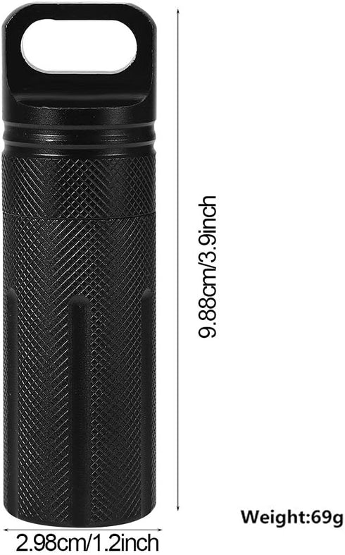 Keychain Container, Waterproof Airtight Pill Storage Case for Men and Women, Outdoor Travel Camping Tool (Black)