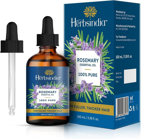 Herbsindia Rosemary Essential Oil for Hair - Huge 3.3 Fl Oz - 100%