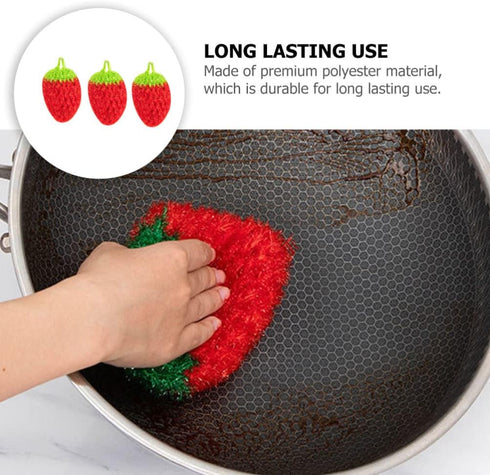 UPKOCH 3Pcs Fun Strawberry Shape Dish Scrubber - Super Soft Absorbent Dish Sponges for Washing Dishes