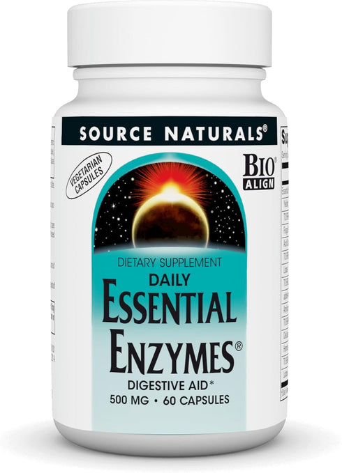 Source Naturals Essential Enzymes 60 Vegetarian Capsules, 500mg Bio-Aligned Multiple Enzyme Supplement