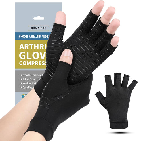 DRNAIETY Copper Arthritis Compression Gloves - Fingerless Arthritis Gloves for Men & Women, Relieve Joint Pain