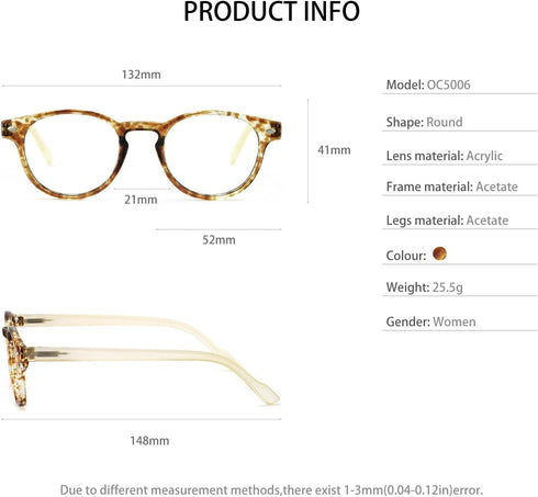 OCCI CHIARI Lightweight Designer Acetate Frame, Stylish Reading Glasses for Women, Yellow, 3.0