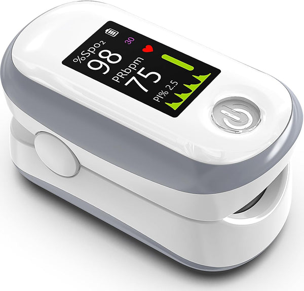 Pulse Oximeter with 4 Color OLED Display, Oxygen Monitor Fingertip, 20 × Memory, Alarm & Brightness Adjustable (White)