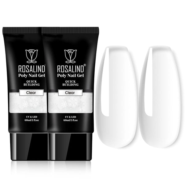 Rosalind Clear Acrylic Poly Extension Gel, 2-Pack 60ml Poly Nail Gel Kit for Thickening, Easy DIY Use with UV Lamp