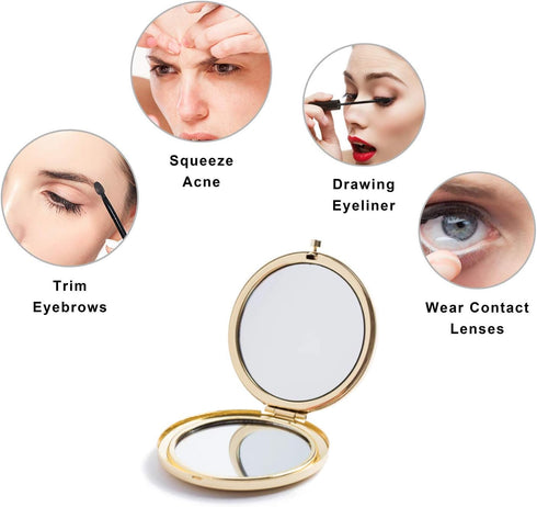Magnifying Compact Mirror for Purses, 2x 1x Magnification, Folding Mini Pocket Travel Makeup Mirror
