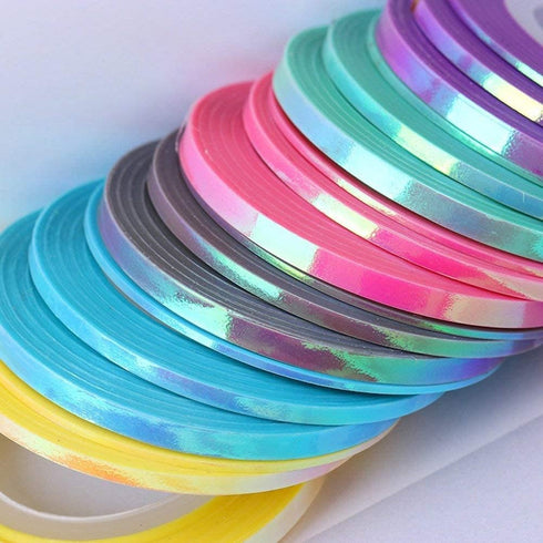 Nail Art Striping Tape Lines - 18 pcs Mermaid Candy Color Adhesive Nail Stickers, Rolls Nail Strips Tape Decals for
