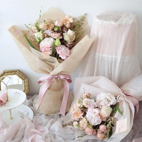OUKEYI 200 Packaging Sheets Korean of Cotton Wrapping Flower Paper Non-Woven Floral Wrapping Paper, Waterproof Pleated