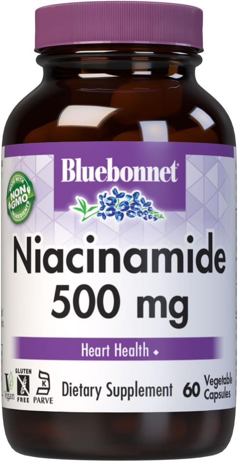 Bluebonnet Nutrition Niacinamide 500mg, Supports Cardiovascular Health, 60 Vegetable Capsules, Vegan